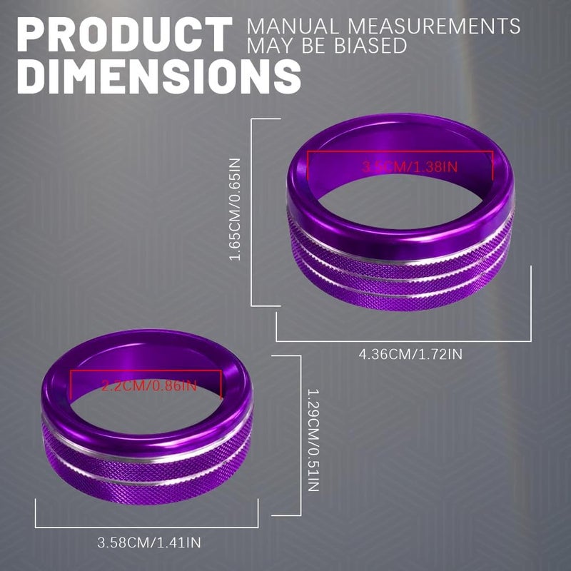 Tecledsn 3PCS Air Conditioner Switch Button Knob Cover, Aluminum Alloy Knob Ring Trim Cover, Climate Control Knob Covers, Auto Accessories Compatible with Dodge Challenger Durango 2015-2022 (Purple) - Image 2